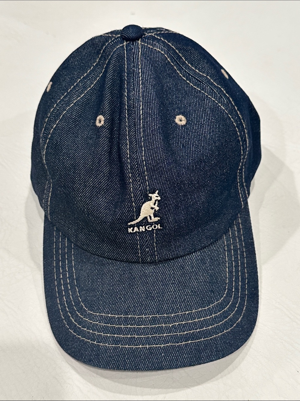 Kangol Dark Denim Baseball Cap with tan stitching